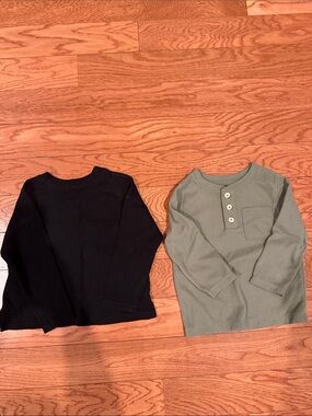 Cat & Jack Kids Long-Sleeve Thermal Tops - Black and Olive Green Duo